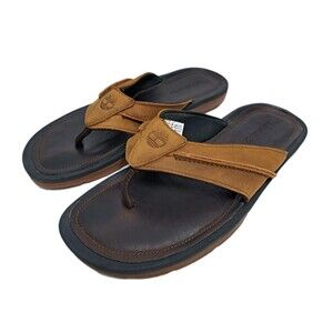 Timberland Leather Flip Flop Sandals Men's Size 11 Brown Boat Fishing Thong